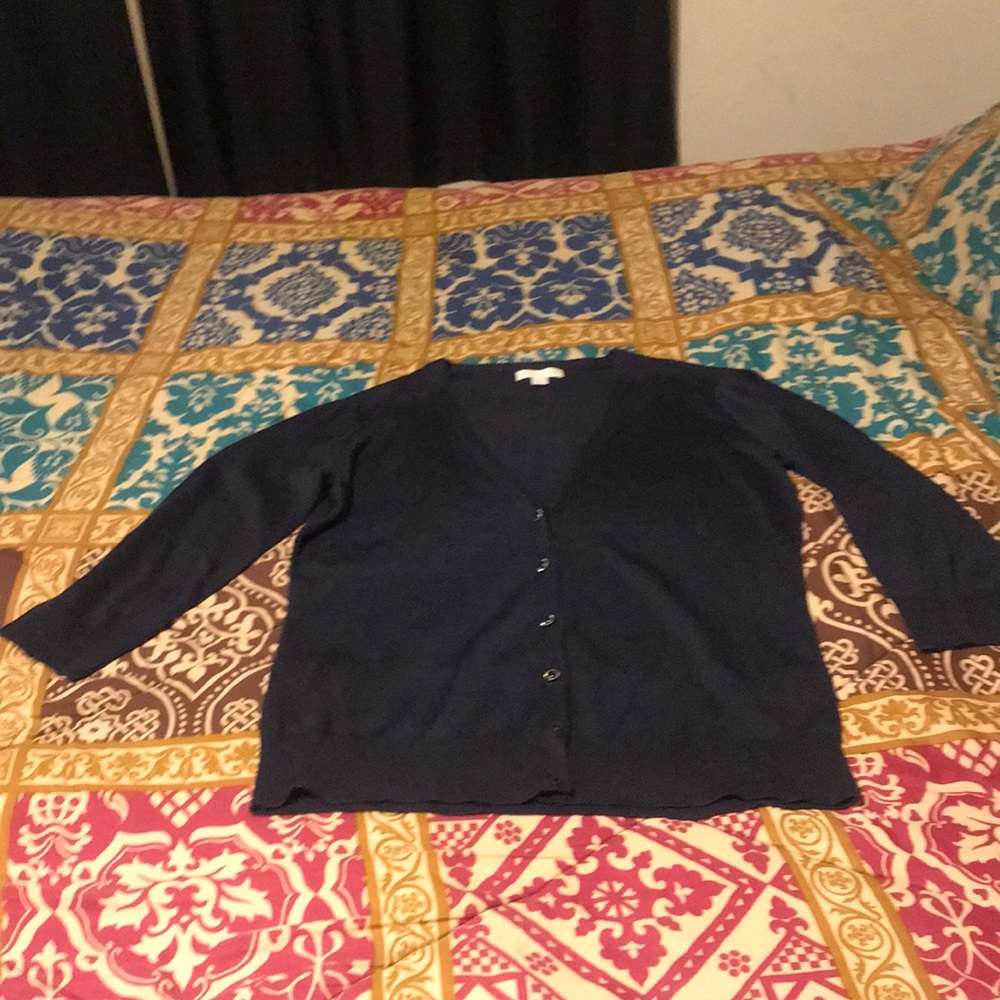 New York And Company Navy Blue 3/4 Sleeve Cardigan